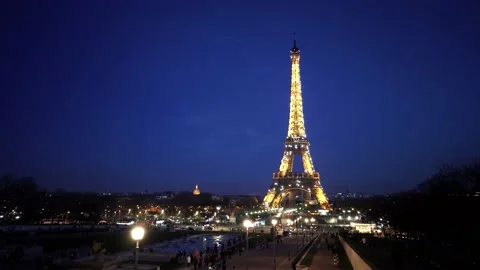 Twinkle Eiffel Tower night view in Paris, France, 4k Stock Footage