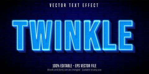 Twinkle text, 3d neon light signage style editable text effect Stock Illustration