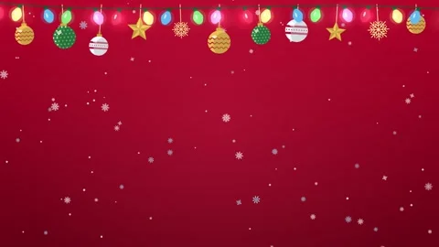 Twinkling Christmas string lights and hanging ornaments on red with copy space Stock Footage 348258732