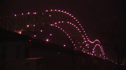 Twinkling Lights of the Hernando de Soto Bridge HD Video Stock Footage 30762923