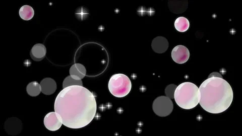 Twinkling Pink Bubble Particles Floating on Black Background Stock Footage 335625924