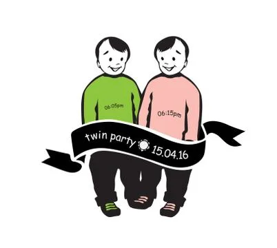 Twins Brothers Character Icon Smiling Silhouettes in Minimalist Vector Stock Illustration