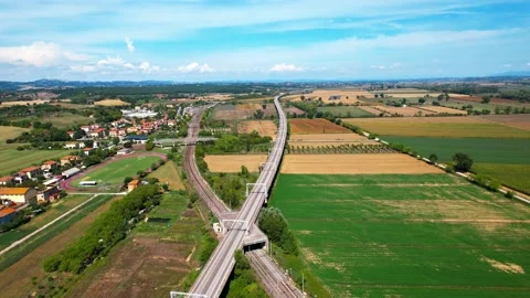 Twins rail line drone flight view 4k-Valdichiana valley Tuscany Italy Stock Footage 237875385