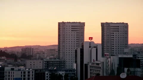 Twintowers lisbon sunset Stock Footage