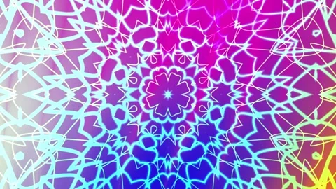 Twirl Hypnotic Neon Mandala, Psychedelic Floral Kaleidoscope Stock Footage 308629290