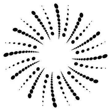Twist, spiral shape with circles. Rotating dotted element. Abstract grayscale Stock-Illustration