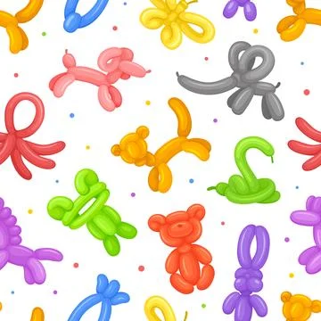 Twisted Balloon Animal Seamless Pattern Design Vector Template Illustrazione stock