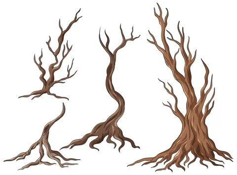 Twisted Bare Tree Trunks and Branches Vector Illustration Stock Illustration