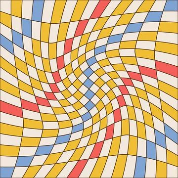 Twisted checkered colorful background with linear contour. Abstract vector cell Illustrazione stock