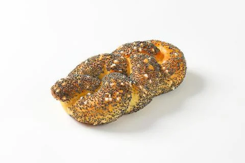 Twisted cinnamon sugar pretzel bread on plain background Foto stock