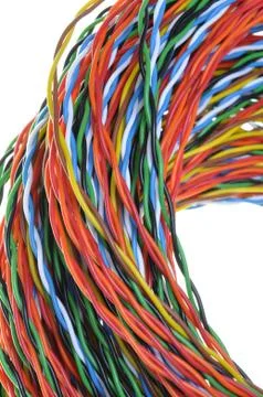 Twisted colored wires in data communication networks Stock Photos