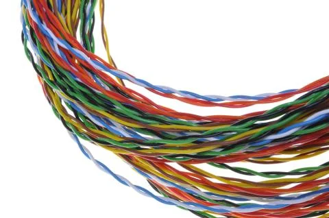 Twisted colored wires in data communication networks Stock Photos