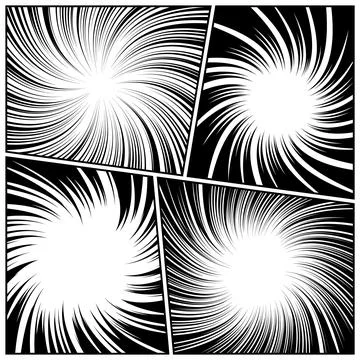 Twisted comic book radial rays, lines. Comics background with motion, speed Stock-Illustration