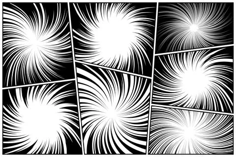 Twisted comic book radial rays, lines. Comics background with motion, speed Stock-Illustration