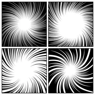Twisted comic book radial rays, lines. Comics background with motion, speed Stock-Illustration