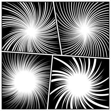 Twisted comic book radial rays, lines. Comics background with motion, speed Stock Illustration