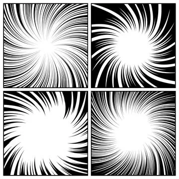 Twisted comic book radial rays, lines. Comics background with motion, speed Stock-Illustration