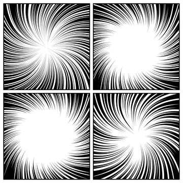 Twisted comic book radial rays, lines. Comics background with motion, speed イラスト素材