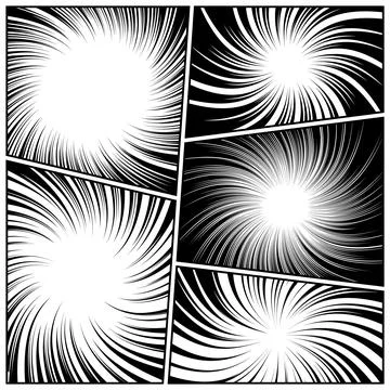 Twisted comic book radial rays, lines. Comics background with motion, speed Stock Illustration