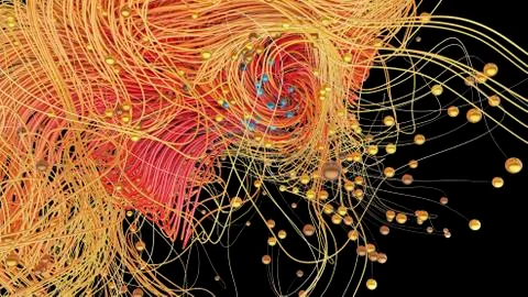 Twisted cosmic lines or strings in the black space. Beautiful swirls, bright Stock Illustration