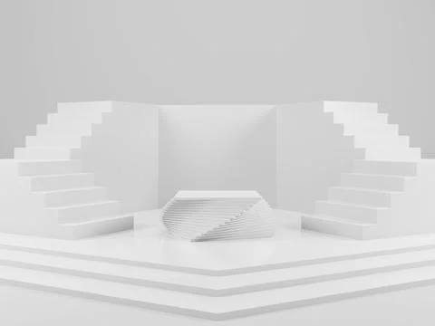 Twisted layer podium with stairs on white background 3D render illustration Stock Illustration