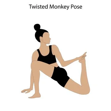 Twisted monkey pose yoga workout. Healthy lifestyle vector illustration Illustrazione stock