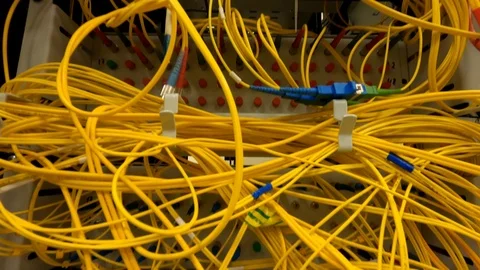 Twisted pair poorly stacked in the server Cabinet. Stock Footage 126427116