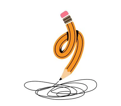 Twisted pencil with doodle vector illustration. Drawing tool for artists, stu Stock Illustration