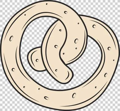 Twisted pretzel is floating in flat vector illustration, with dotted salt, Stock Illustration