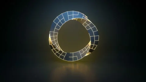 Twisted ring shape with glowing edges seamless loop 3D render animation Stock Footage 116473735