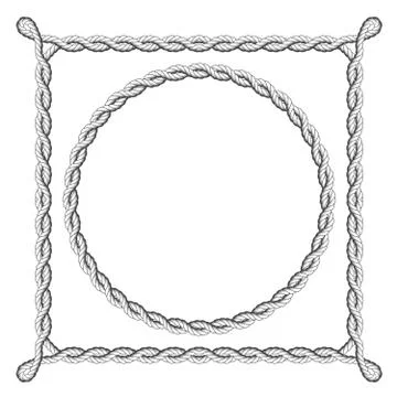 Twisted rope frames - round and square marine borders Stock Illustration