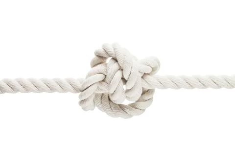 Twisted rope or string with tied knot white isolated Stock Photos