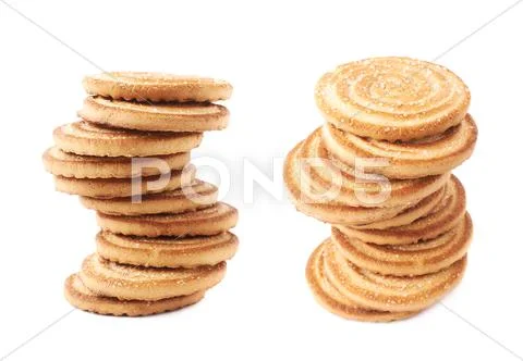Twisted stack of cookies isolated over the white background Stock Photos