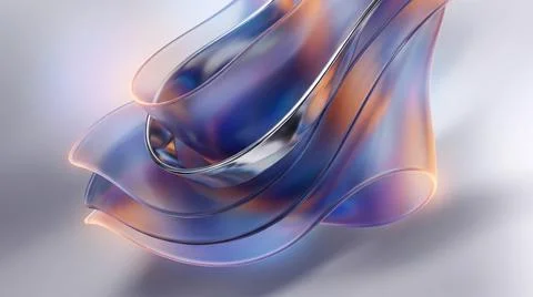 Twisted translucent glass shapes with iridescent glow and silver edges over.. Stock Illustration