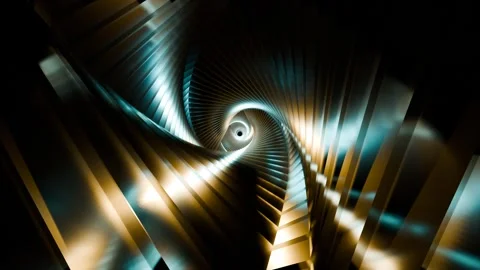 Twisted Triangular Tunnel VJ Loop 4K - Futuristic Music Background Gold Teal Stock Footage 297598195