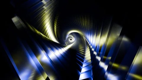 Twisted Triangular Tunnel VJ Loop 4K - Futuristic Music Background Blue Yellow Stock Footage 297598197
