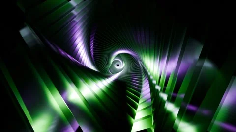 Twisted Triangular Tunnel VJ Loop 4K - Futuristic Music Background Green Purple Stock Footage 297598198