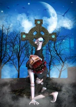 Twisted zombie doll Stock Illustration