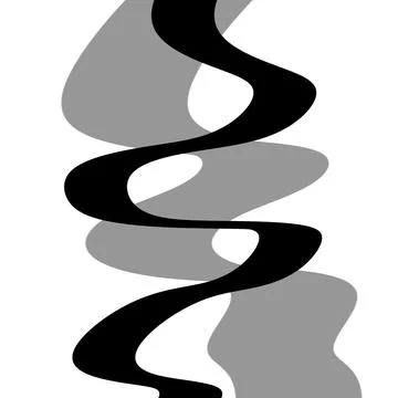 Twisting Black Ribbon over Gray Waves on White 库存插图