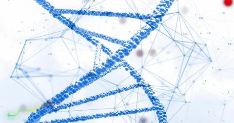 Twisting blue DNA helix with spherical beads in lab-style visualization, showing 스톡 일러스트