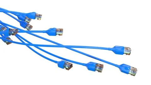 Twisting blue internet cables. conceptual 3d illustration of ethernet cable and Stock Illustration