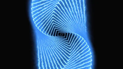 Twisting Blue Neon Rectangular Tunnel Effect on a animated Black Background.. 스톡 동영상 332165955