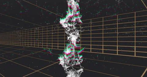 Twisting central mesh column showing triangular facets and RGB fringes in VR 3D Stock Photos