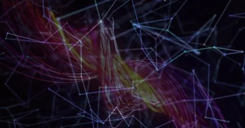 Twisting central translucent ribbon floating in dark digital void, showing Stock Photos