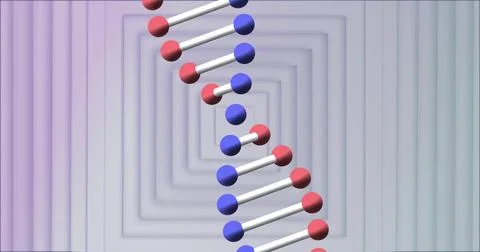 Twisting double-helix floating in 3D tunnel, showing white rods, blue red Stock-Illustration