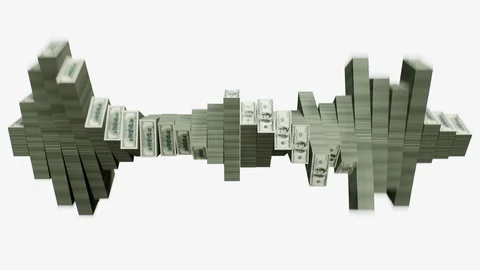 Twisting Equalizer. Many stacks of American dollars. White BG Video stock 99646947