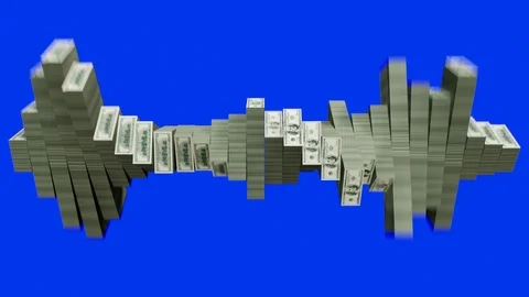 Twisting Equalizer. Many stacks of American dollars. Blue Screen Video stock 99646949