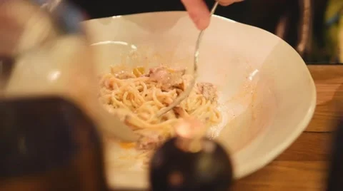 Twisting fork with pasta, 4k uhd 2160p Stock Footage 65000941