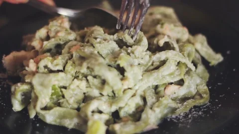 Twisting fork with pasta Stock Footage 74735638