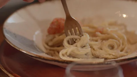 Twisting Fork With Spaghetti Pasta And Forcemeat Closeup Stock Footage 254482398